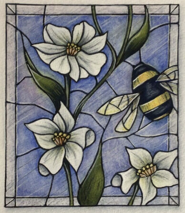 Bee And Flowers Stained Glass