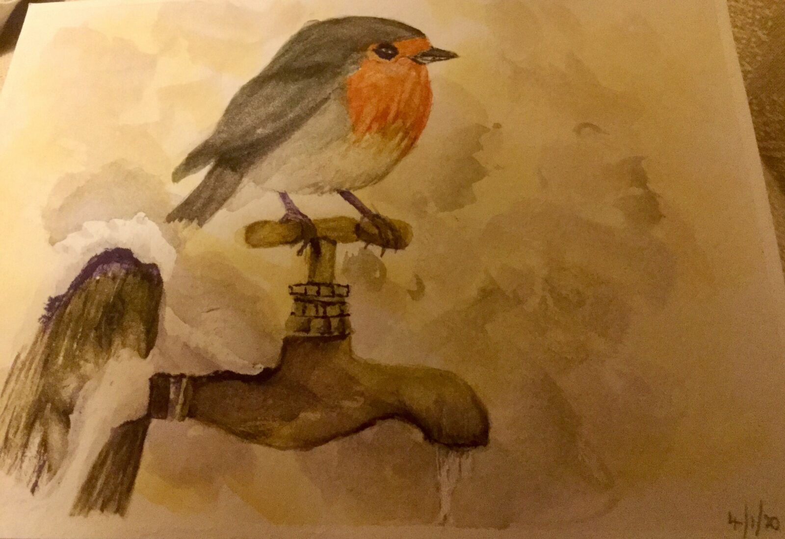 Robin on a frozen tap