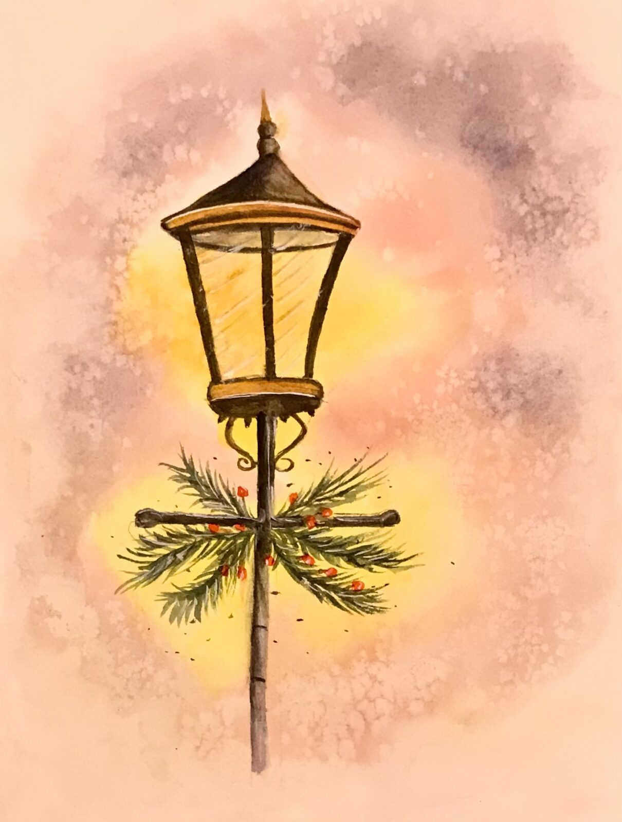 Victorian lamp with holly